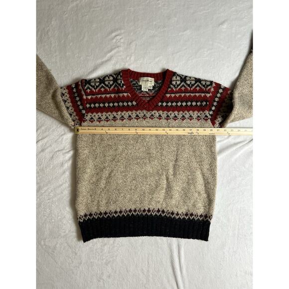 Eddie Bauer Women's Wool Fair Isle Sweater Size S P Beige Timeless Festive Cozy - Picture 6 of 9